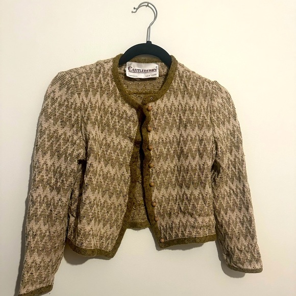 Vintage 80’s Castleberry Wool Cardigan in Brown Size 8/M - Picture 1 of 8